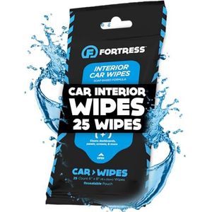 Fortress Autodoekjes (25 ct.) To-Go doekjes voor auto-interieur, stuurwiel, stoelen, dashboard en meer [reisgrootte] Huidveilige automatische doekjes