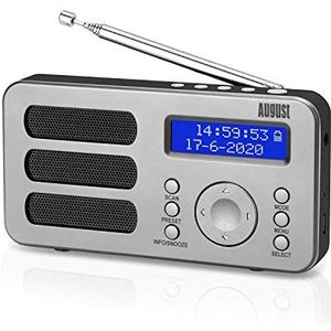 August MB225-Draagbare radio met DAB+/DAB/FM RDS-functie 40 voorinstellingen digitale radiowekker stereo/mono digitale radio met slaaptimer dubbel alarm snooze en oplaadbare batterij audio aansluiting