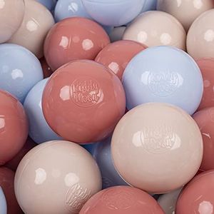 KiddyMoon 50 Ballen ∅ 7Cm Kinderballen Speelballen Voor Ballenbad Baby Plastic Ballen Made In Eu, Pastel Beige-Pastel Blauw-Zalm Roze