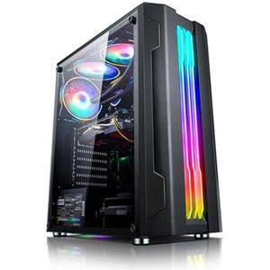 Mid-tower Computerbehuizing ATX, Micro-ATX, Mini-ITX, Kan 6 ARGB-behuizingsventilatoren Installeren, USB2.0-USB3.0-HD-audio, Zijpaneel Van Gehard Glas(Black)