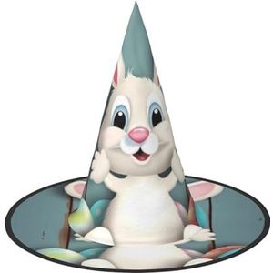 RLDOBOFE Heksenhoed Happy Easter Eggs Bunny Tail Printed Wizard Hoed Unisex Halloween Hoed Voor Cosplay Party Kostuum Decoraties