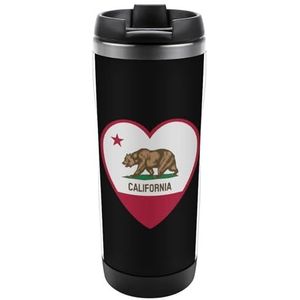 Californië Vlag Hart Reizen Mok Roestvrij Staal Koffie Cup Isolatie Tumbler Thermische Mok voor Thee