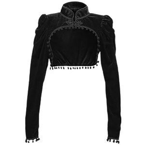 Steampunk korte jas fluweel getrimd zwart verticale lange mouwen herfst bolero gothic mantel Victoria mantel korset accessoires vintage mantel zwart -XL
