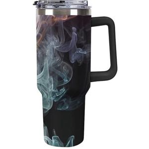 STVNKML 40 oz beker met handvat psychedelische rook roestvrijstalen koffiemok herbruikbare reismok lekvrije geïsoleerde autobeker grote capaciteit beker voor reizen, buiten, thuisgebruik (zwart)