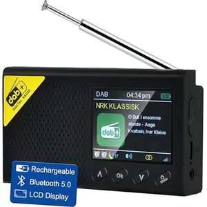 DAB Draagbare radio met Bluetooth, digitale radio DAB+/FM, accu met 1200 mAh, 2,4 inch kleurendisplay, AUX-aansluiting, alarmfuncties, EQ-instelling