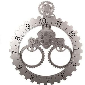 3D Mechanische Gear Wandklok met bewegende tandwielen, Quartz, stille nieuwigheid bureauklok, kantoorplank klok thuis decoratief alarm, zilver