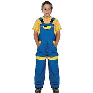 Kinderslabbetjes en klemmen tuinbroek kinderen werkbroek kinderpak overalls, 100% katoen werkkleding, blauw/geel, 134 cm