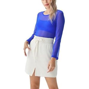 Miss Rouge: T-shirt, top van transparante voile, Blauw, One Size