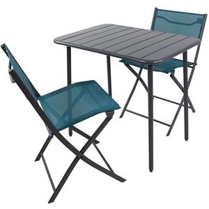 VCM 3-delige set bistroset eettafel tuinset balkonset stoel inklapbaar tafel tuin camping Sumila turquoise