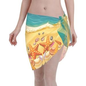 Schelpen op het strand print elegante strand wrap, bikini cover-up, badmode jurk, voor vrouwen, perfect voor zwembad en resort zwart, Zwart, one size