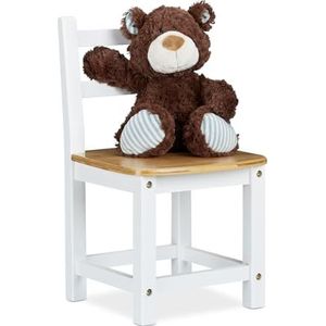 Relaxdays kinderstoel RUSTICO, bamboe, voor jongens en meisjes, kinderkamer stoel, HBD: ca. 50 x 28,5 x 28 cm, wit