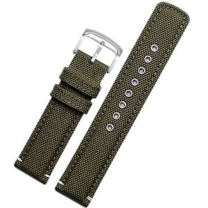 LUGEMA 20 Mm Canvas + Leren Onderkant Horlogeband Zwart Legergroen Kaki Nylon Horlogeband Compatibel Met Citizen AW5005 AW1365 Herenpolsarmband (Color : Armygreen-silver, Size : 20mm)
