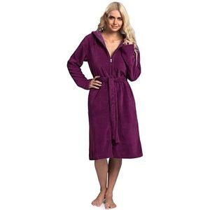 Twinzen Damesbadjas met ritssluiting - Damesbadjas met capuchon van ultrazacht OekoTex-katoen - Bordeauxrode damesbadjas - Maat XS, Bordeaux