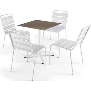Oviala Tafelset 70 cm, taupe en 4 stoelen, metaal, wit