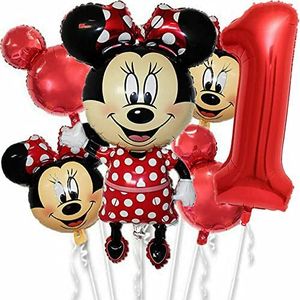 XXL ballonset * Minnie Mouse * als decoratie voor kinderverjaardag en themafeest | met cijfers van 1 tot 19 | muis verjaardagsfeest kinderen ballondecoratie feestdecoratie, editie: 1e verjaardag
