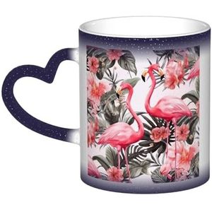 VducK Kleur veranderende mok 11 oz gepersonaliseerde magische mok theekop flamingo bloemen keramische koffiemok warmte geactiveerde kleur veranderende mok