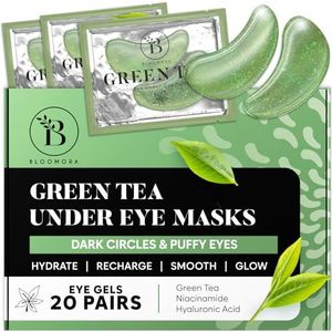 BLOOMORA Groene thee oogpads (20 paar) - oogpads met niacinamide en hyaluronzuur - oogpads tegen donkere kringen - kringen verwijderen van donkere kringen - oogpatches