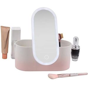 Yeqoo draagbare led-make-updoos, voor op reis, make-upbox, organizer, opslag met led-spiegel, reistoilettas (roze verloop)