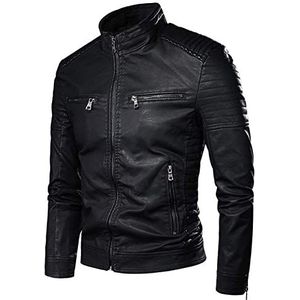 Leren jas voor heren, retro, casual, slim opstaande kraag, motorjas, winter, heren, biker, zakdesign, PU-pilotenjas, kunstlederen jas, voor motorrijden, kostuumfeesten, uitstapjes, enz.