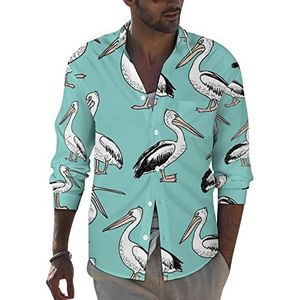 Cartoon Pelicans heren revers lange mouw overhemd button down print blouse zomer zak T-shirts tops 4XL