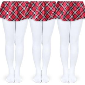 KOOOGEAR 3 stuks balletpanty's voor meisjes, maillot, elastische danspanty met voet, gymnastiek panty, 3 paar wit, 8-12 Jaar