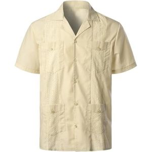 UBOHUZ Heren shirt met korte mouwen pure kleur herenoverhemden meerdere zakken revers korte mouwen vest zomer dunne tops mannelijk shirt met enkele rij knopen voor vrije tijd, Kaki, 4XL