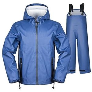 ZHKMZHB Regenset voor heren, werkkleding, regenpak voor heren, waterdichte jas en broek met bandjes voor ultieme veiligheid en comfort (blauw, XL), Blauw, XL