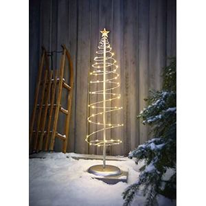 Northpoint LED spiraal kerstboom metaal boom 80 warm witte LED's 100 cm hoog voor binnen en buiten op batterijen timer functie (zilver)