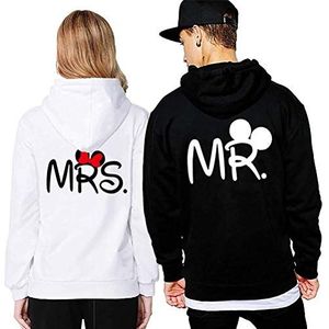 Couple King Queen Mr Mrs Pullover Hoodie Trui met Capuchon - 1x Heren Trui Wit M