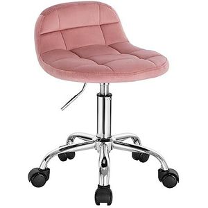WOLTU Bureaukruk met wieltjes, make-uptafel, stoel, in hoogte verstelbaar, rollrocker met lage rugleuning, werkkruk, zithoogte 43,5-55 cm, fluweel, roze BS131rs