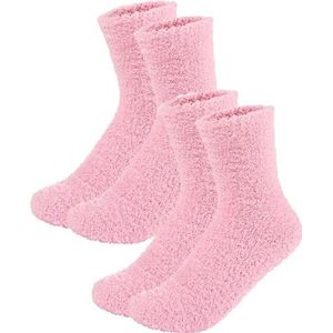 Fluffy Sokken Dames - Licht Roze - One Size maat 36-41 - Huissokken - Badstof - Dikke Wintersokken - Cadeau voor haar - Housewarming - Verjaardag - Vrouw (Licht roze)