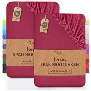 NatureMark 2-pack jersey hoeslaken. hoeslaken 100% katoen in vele maten en kleuren BRANDKWALITEIT ÖKOTEX Standaard 100. 120 x 200 cm. Bordeauxrood