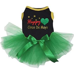 Petitebelle Happy Cinco De Mayo Hart Shirt Tutu Puppy Kleding Jurk, XX-Large, Zwart/Groen