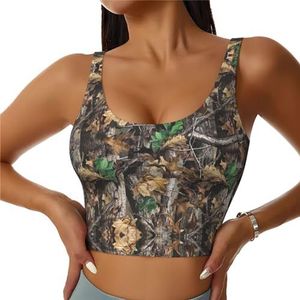 SABFWF Cold Tree Camouflage Print Yoga BH's, High Impact Support, Longline Design, voor Fitness, Hardlopen en meer, Zwart, S