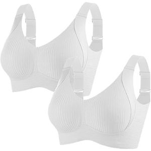 Geribbelde push-up bh voor dames, verstelbaar, volledige dekking, ademende ondersteuning(2pcs White,3X-Large)