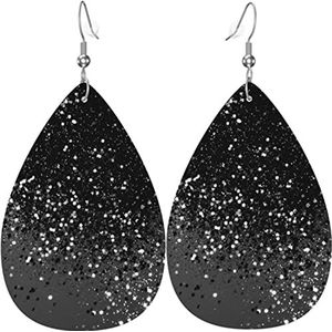 Oorbellen Donkergrijs Zwart Dame Glitter Leer Lichtgewicht Blad Dangle Leuke Oorbellen Teardrop Oorbellen, Eén maat, Pu Kunstleer