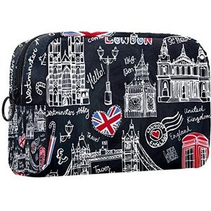Cosmetische tas voor dames,kleine make-uptas voor portemonnee,Londen symbolen Engeland,Cosmetische reistas,make-uptasje