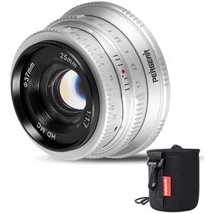 Pergear 25 mm F1.7 handmatige APS-C Canon RF-mount lens met groot diafragma, compatibel met Canon EOS R, EOS RP, R5 C, R5, R6, R3, R10, R7, R6 II, R50, R8, R100 (zilver)