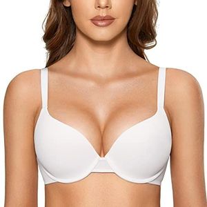 DOBREVA Vrouwen Push Up T-Shirt Bra Underwire Gewatteerde BH's Plunge Volledige dekking wit 70A