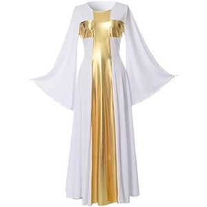 GRACEART Vrouwen jurk gebed lof jurken liturgische kerk danskleding (XL, wit/zilver)