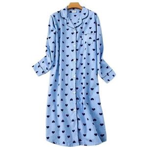 Womens Nightwear Ladies Nightgown Plus Size Nightdress Long-Sleeved Flannel Plaid Print Women Sleepwear Nightshirt-Lg Blue Heart-Xl