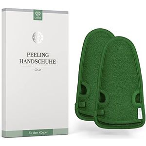 LoWell® 2-delige scrubhandschoen - Hamam scrubhandschoen voor lichaam en gezicht - Bonus scrubgids en 2 zuignappen - groen