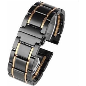 INEOUT Ceramic Band Compatibel met Samsung Galaxy Horloge 4 40 / 44mm Watch4 Classic 42 / 46mm Snelle routeband met Butterfly Buckle Horloge Bracetet (Color : Black-gold, Size : 20mm)