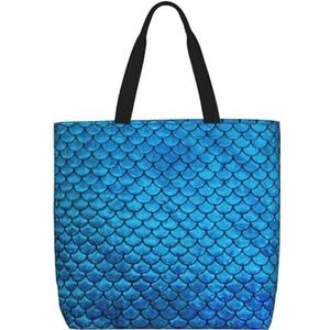 OdDdot Heldere Aqua Blauw Turquoise Print Tote Bag Voor Vrouwen Opvouwbare Gym Tote Bag Grote Tote Tassen Vrouwen Handtas Voor Reizen Sport, Blauwe vis schaal, Eén maat