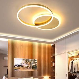 LED Plafondlamp Woonkamer Metalen Verlichting Dimbaar met Afstandsbediening Ring Ceiling Light Acryl Hanglamp voor Slaapkamer Studeerkamer Kinderkamer Oogbescherming Kroonluchter,Gold,2 Ringe