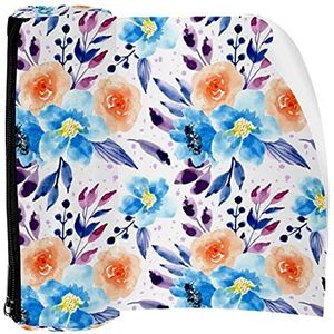 Potlood Case Pen Tas Houder met Rits Coin Organizer Tassen Make-up Cosmetische Pouch voor Vrouwen Tiener Meisjes Jongens Kinderen, Blauw Paars Bloemen Patroon