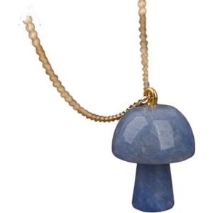Crystal Mushroom Pendant Necklace Women Fashion Labradorite Stone Craft Jewelry Gifts (Color : Gold_Blue Adventurine)