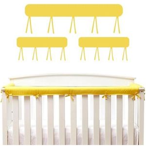 CEHJZQRPL Wiegrailhoes 3-delig katoenen wiegbescherming Wrap Edge Anti-bijt Effen Kleur Bedhek Vangrailafdekking Veilige tandjesbeschermer Wiegbedrailrandbeschermer(Yellow)