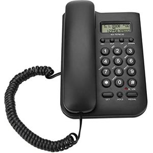 Vaste telefoonlijn, bureautelefoon en vaste wandtelefoon, FSK / DTMF dubbel systeem, voor thuis, hotel, kantoor (zwart)