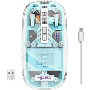 LiLiTok Transparante gamingmuis 2.4G Bluetooth-muizen, draadloze gamingmuis met RGB-licht oplaadbare muis Stille klik voor ipad Macbook Laptop PC-accessoires (blauw)